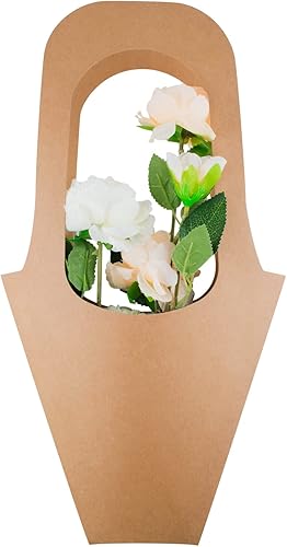 SnowTing 10 bolsas de regalo de papel kraft con mango creativo, bolsas de regalo, ramos de flores, bolsas de arreglo floral con asa para embalaje de