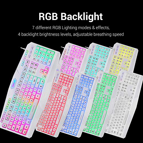 Redragon K503 Gaming Keyboard, Rgb Led Backlit, Multimedia Keys, Silent Usb Keyboard With Wrist Rest For Windows Pc Games (Wired, White) #TOP1