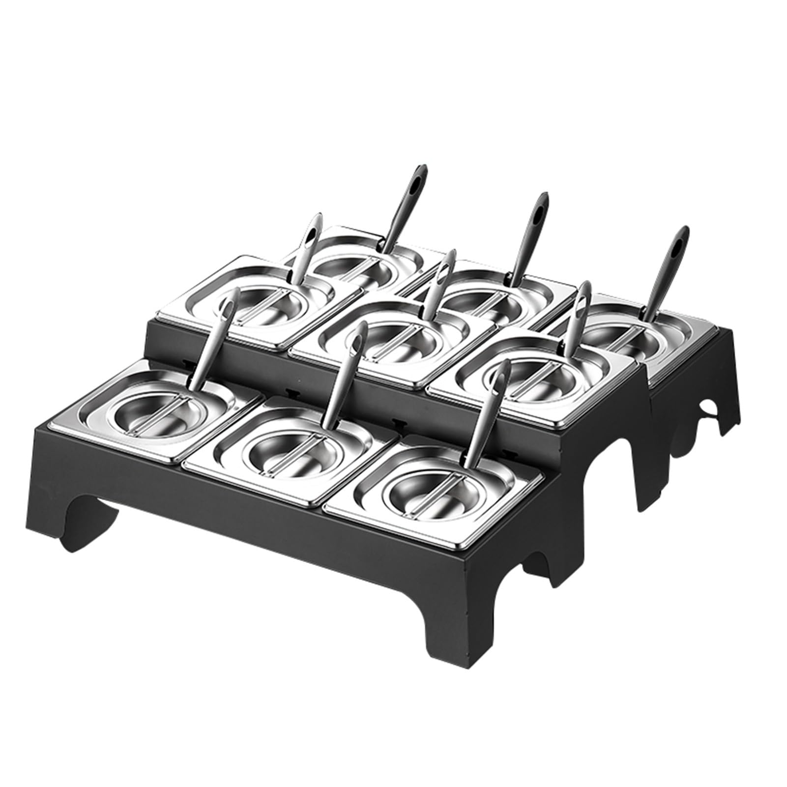 Estación de cobertura de pizza, estante de especias expandible, recipientes de condimentos de acero inoxidable con tapa, dispensador de bandejas de 3/4 compartimentos para condimentos y