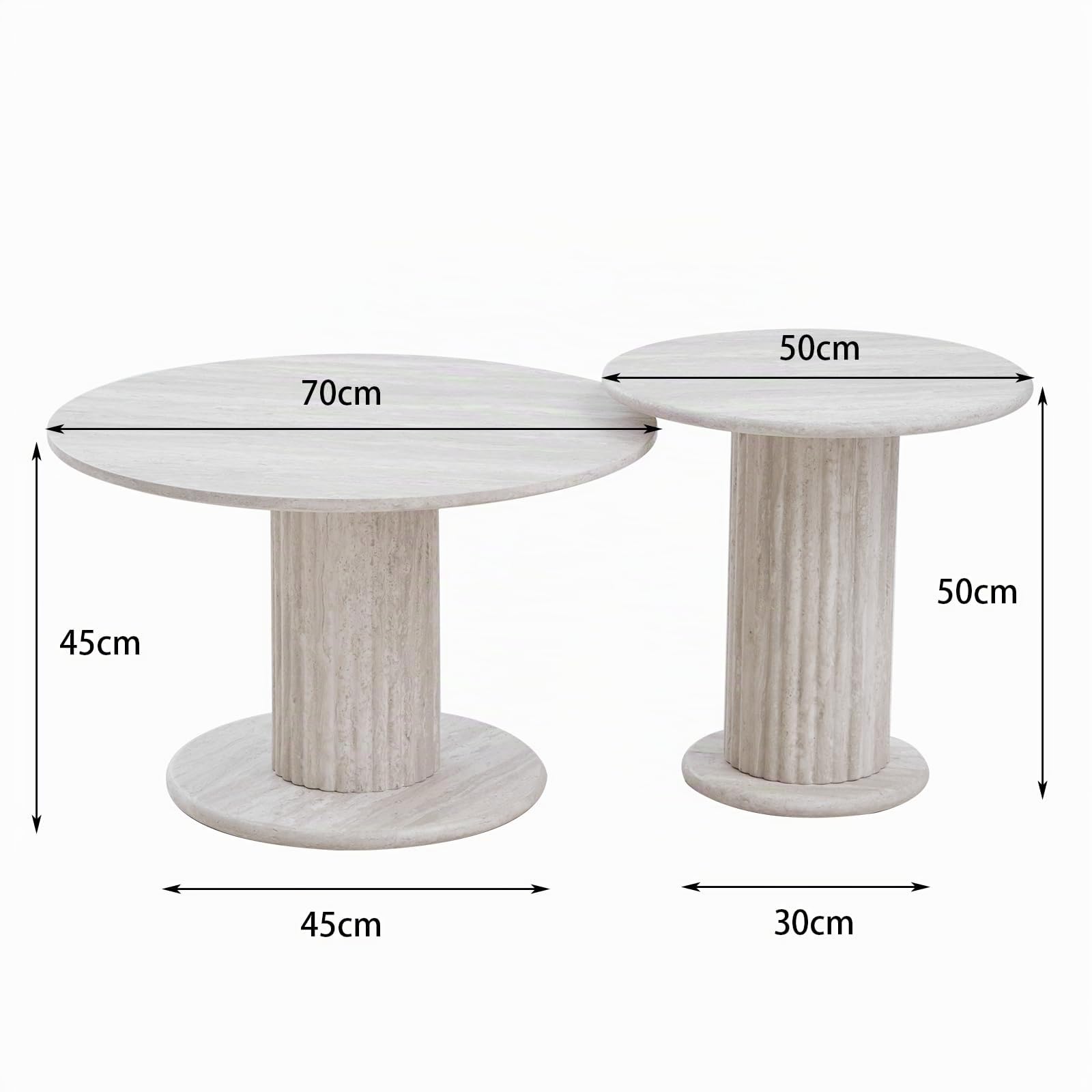 Runder Couchtisch, 2er-Set Nordisches Satztisch Set mit R undem Beistelltisch, Geeignet für Wohnzimmer, Schlafzimmer, Büro und Café, Grauem Travertinverkleidung