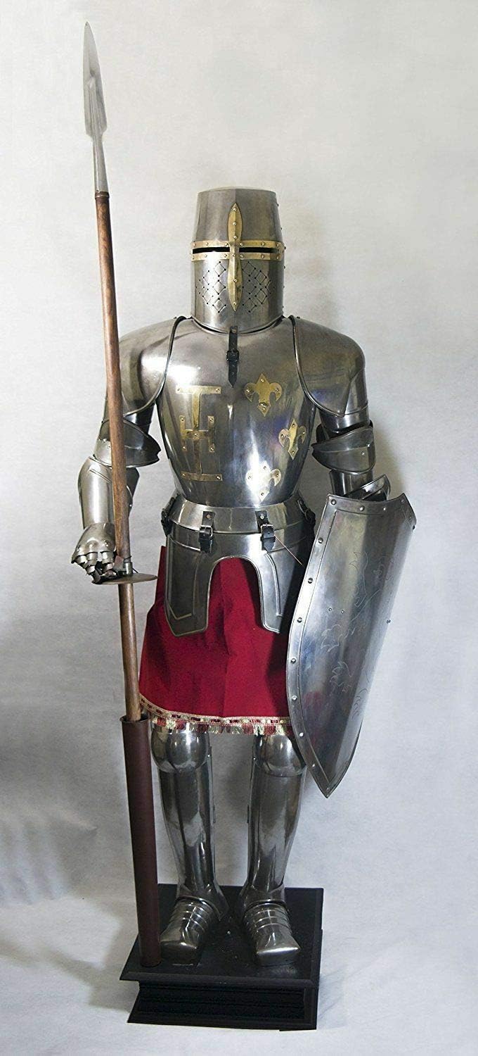 ARTIZANSTORE Full Size 6 feet Knights Templar Suit of Armor Medieval Roman Armor Statue LARP & Re-Enactment Adults Halloween Costumes Men Renaissance Roleplay Cosplay Combat