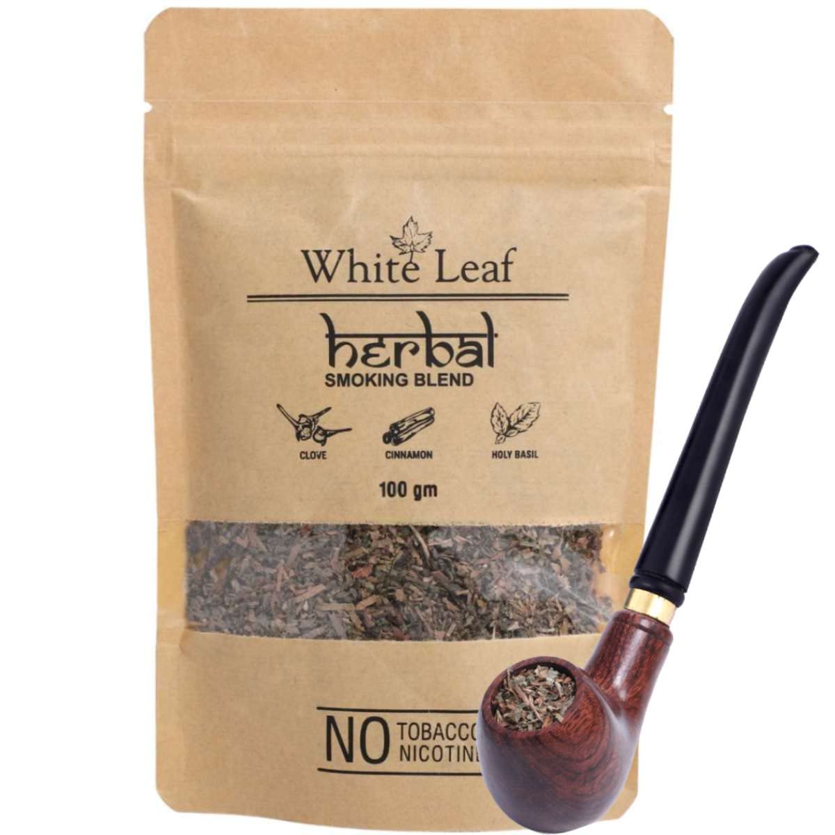 Amazon.com: White Leaf Tobacco & Nicotine Free Herbal Smoking Blend with  100% Natural Herbs 1 Pack (3.5 Oz/ 100G) with Wooden Pipe : Health &  Household