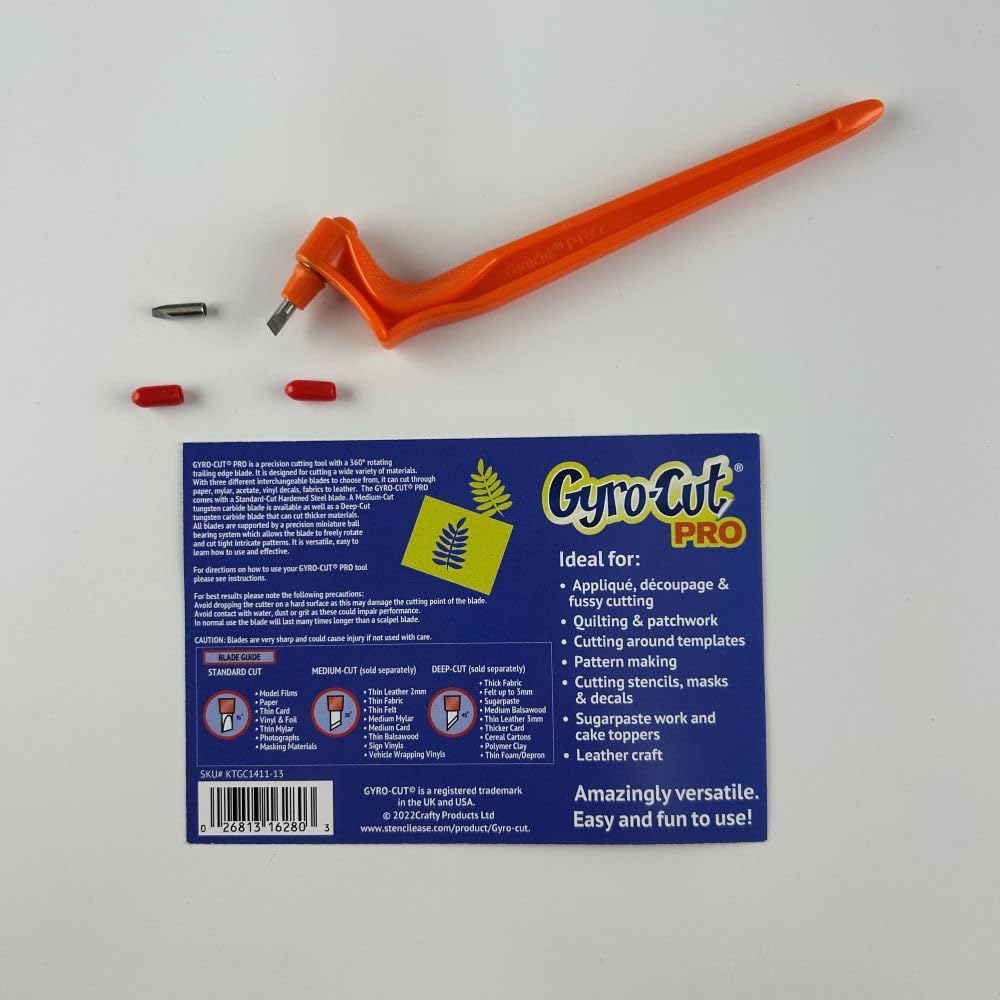Gyro-Cut Pro Craft Cutting Tool with 2 x 15° Standard Steel Blades – Rotating Crafting Knife for Precision Curves, Paper Crafts and Stencil Making