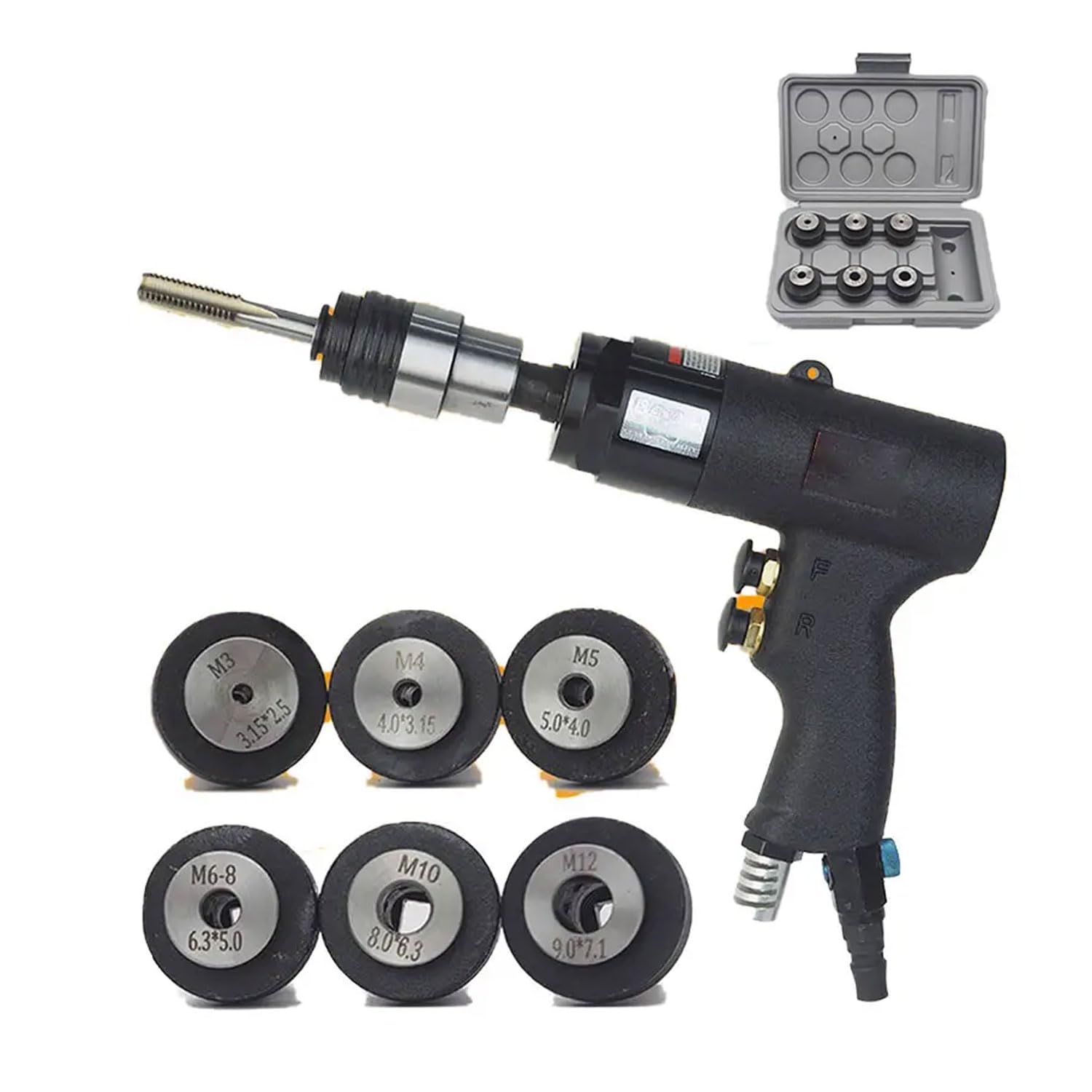 Maschiatrice pneumatica Portatile, Pinza per maschiatura Motore Pneumatico M3-M12 con Scatola di immagazzinaggio, maschiatrice Mini da 850 giri/min per Acciaio, Alluminio, Rame, Ferro, Legno
