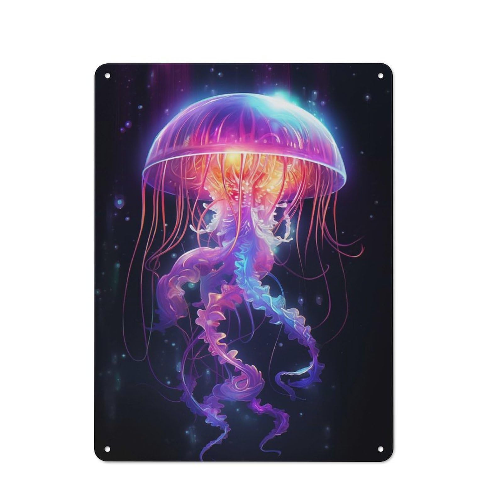 Garden Style Tin Sign 40x30cm Featuring Neon Jellyfish, Shed Wall Decor for Patio Bar, Workshop, Shed Or Kitchen