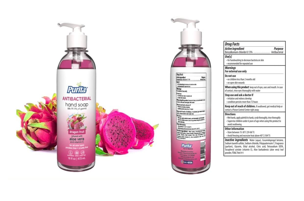 Antibacterial Liquid Hand Soap 16 fl OZ with Aloe Vera, Vitamin E and Invigorating Scents - (1x Dragon Fruit, Lavender, Piña Colada, Lime Margarita, Pack of 4), Made in USA