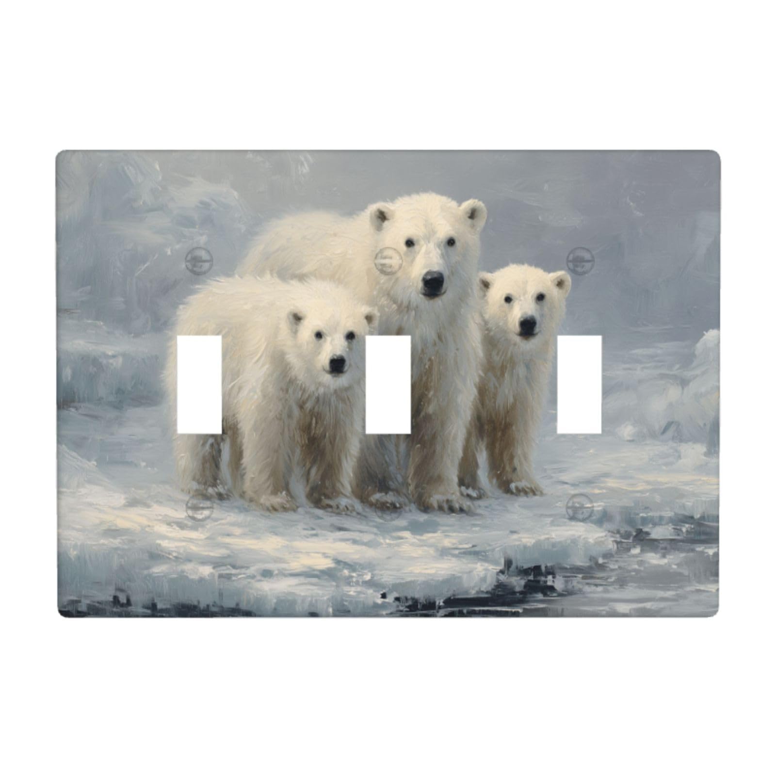 Polar Bear Family On Ice Light Switch Covers 3 Gang Triple Toggle Wall Plate Switchplate Electrical Faceplate for Bathroom Kitchen Bedroom Decor