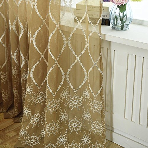 Cortina de impressão floral bordada Awakingdemi, cortina de janela, tule, decoração de cômodo transp