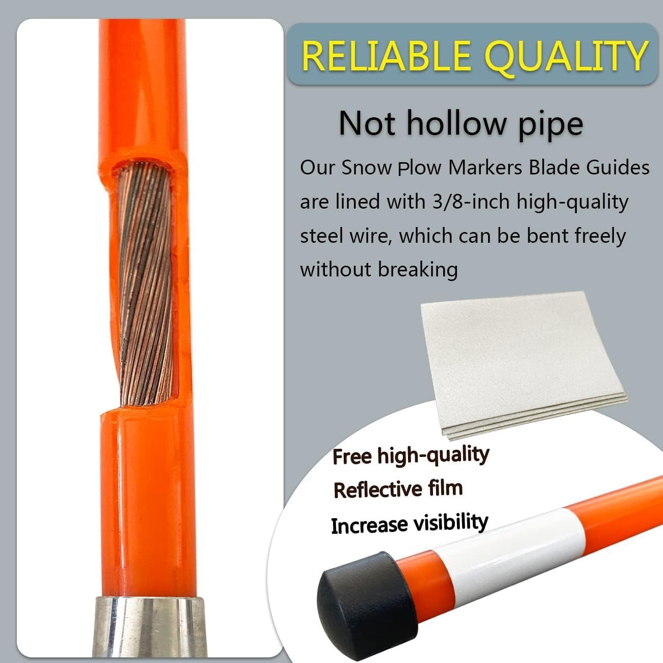 除雪機ブレードマーカーガイドキット 304ステンレススチールジョイント ブライトオレンジ 36インチ アップグレード 長さが増す 高