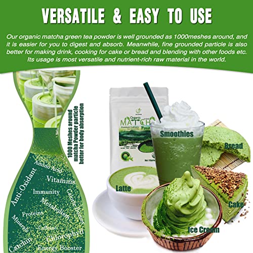 Efoofan Organic Matcha Green Tea, Premium Culinary Grade (4Oz), Japanese Tencha Flavor, First Harvest, Te Marcha Organico Suit For Latte, Baking, Smoothie #TOP5