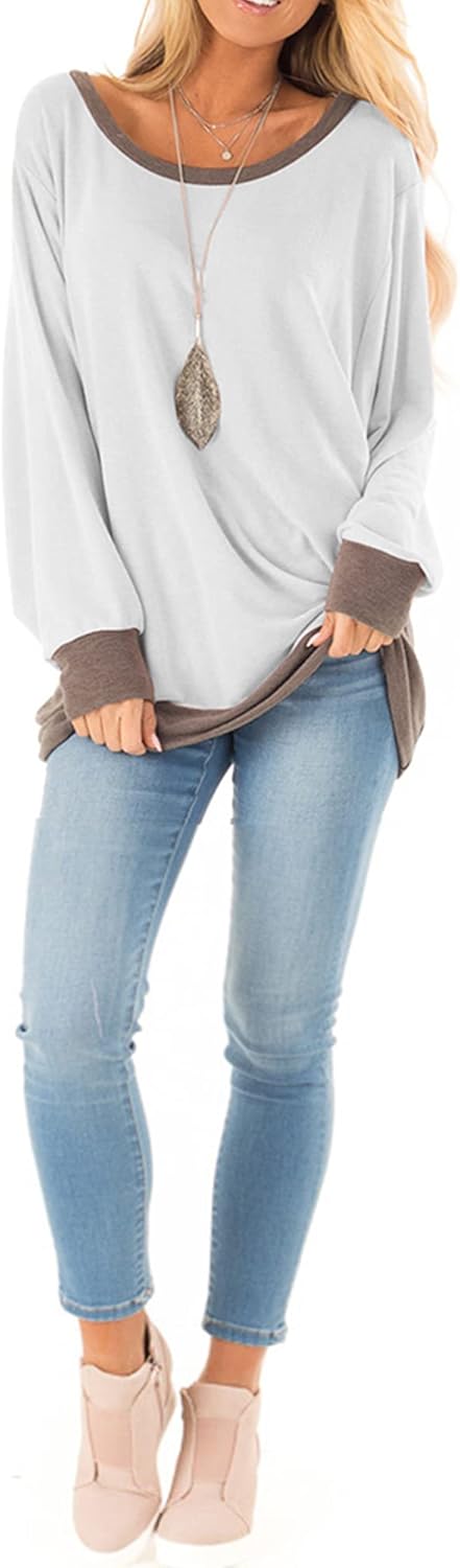 Fallorchid Womens Long Sleeve Tops Crew Neck Tunics Clothes Casual Color Block Sweatshirt - Image 3