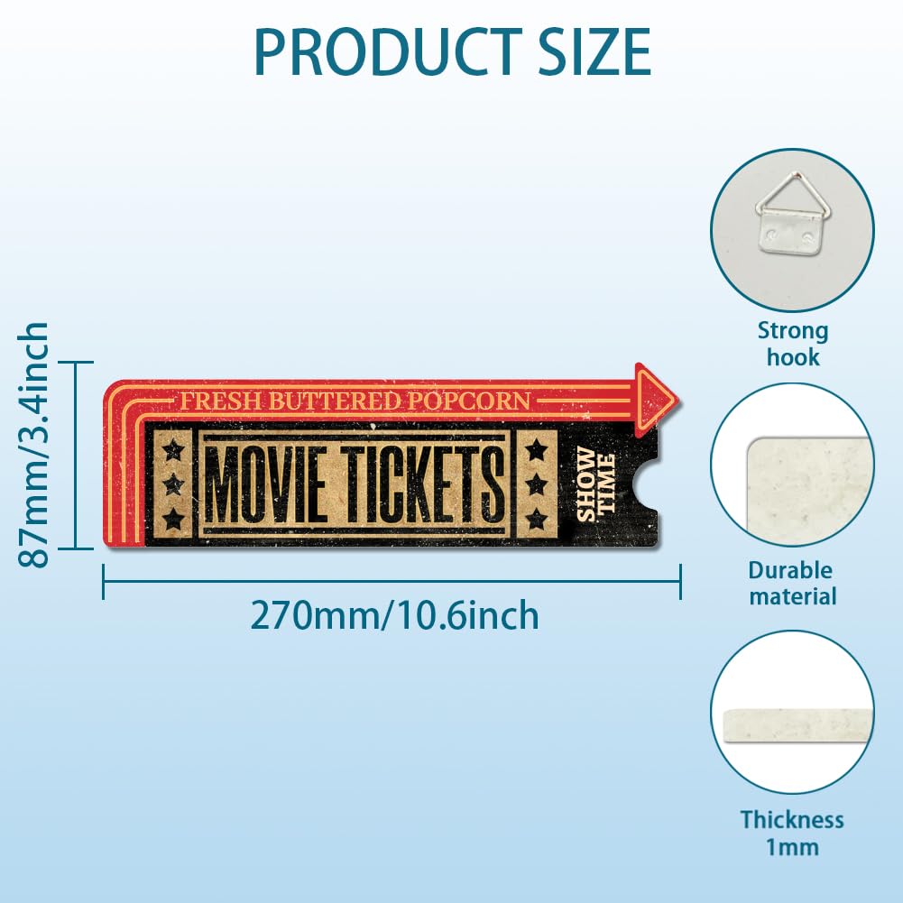 Targa Metallica Vintage Cinema Con Scritta Enjoy The Show With Popcorn – 20x30 Cm, Decorazione Da Parete Per Home Theater E Bar