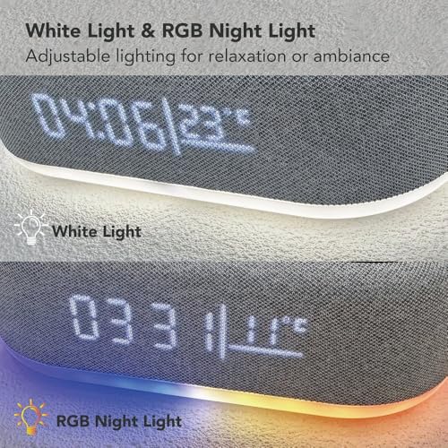 Image of Uranus 6-in-1 Multifunctional Multipurpose Bedside Digital Alarm Clock with 15W Wireless Charger, LED Temperature Display, RGB Night Lamp, Bluetooth Speaker