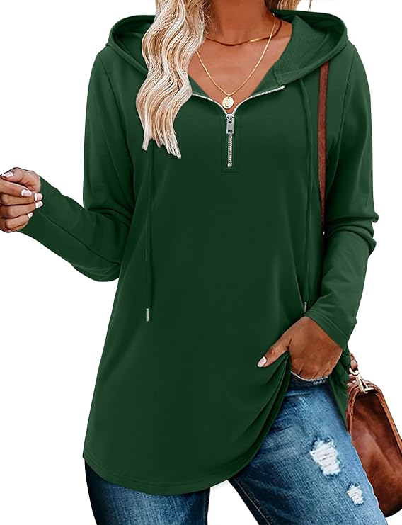 BETTE BOUTIK Womens Quarter Zip Tunic Hoodies Pullover Long Hooded Sweatshirts S-3XL