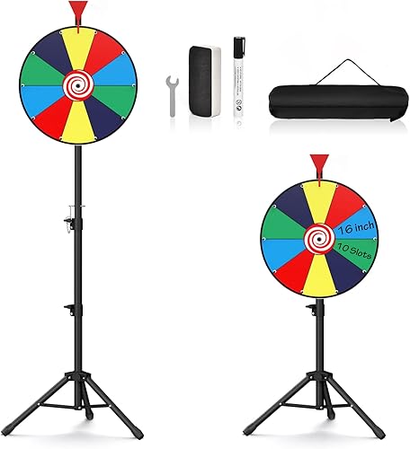 Rueda de premio giratoria de 16 pulgadas, 10 ranuras giratorias de piso con base de soporte de trípode resistente, rueda de ruleta giratoria de mesa
