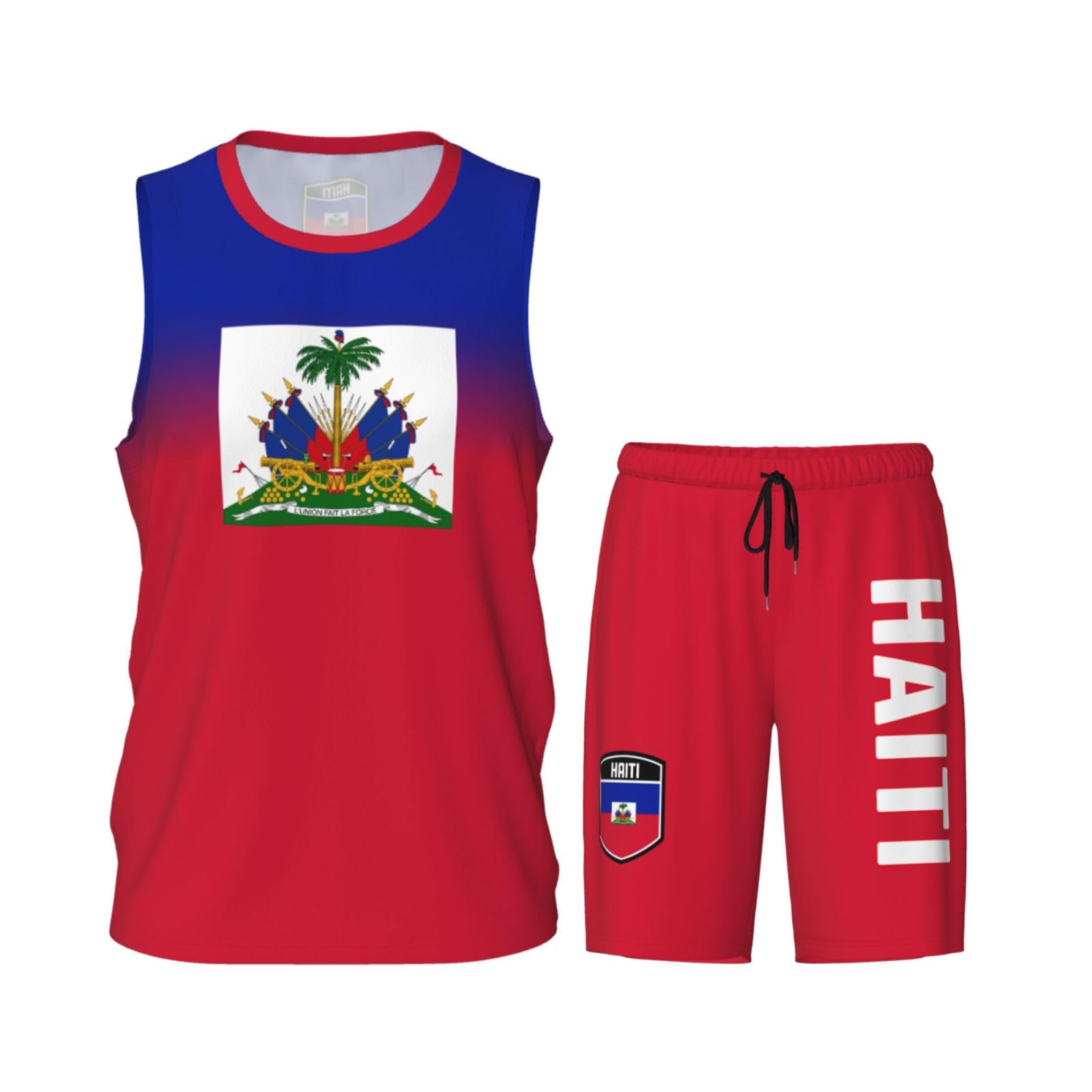 DABOYOZHZH Haiti Emblem 2 Basketball Uniform Suit for Men Team Training Athletic Gradient Jersey White