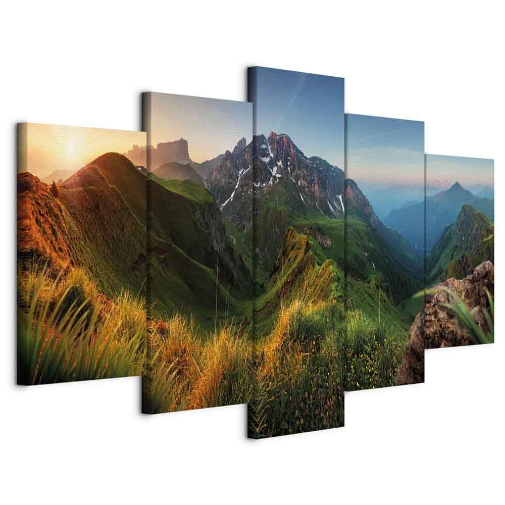 B&D XXL - Akustikbild Schallabsorber Natur Berge, 200x100 cm, 5-teilig