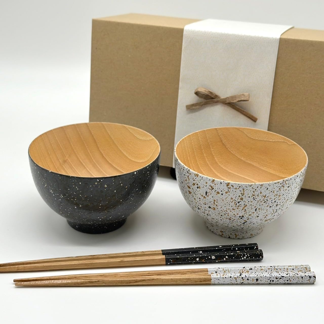 Yamaga Lacquerware Shop Wooden Soup Bowl Chopsticks Set Pair Misora Set of 2 Pair Dishwasher Safe Black White Japanese Tableware Japanese Pattern Kishu Lacquerware Present New Year New Year New Year :