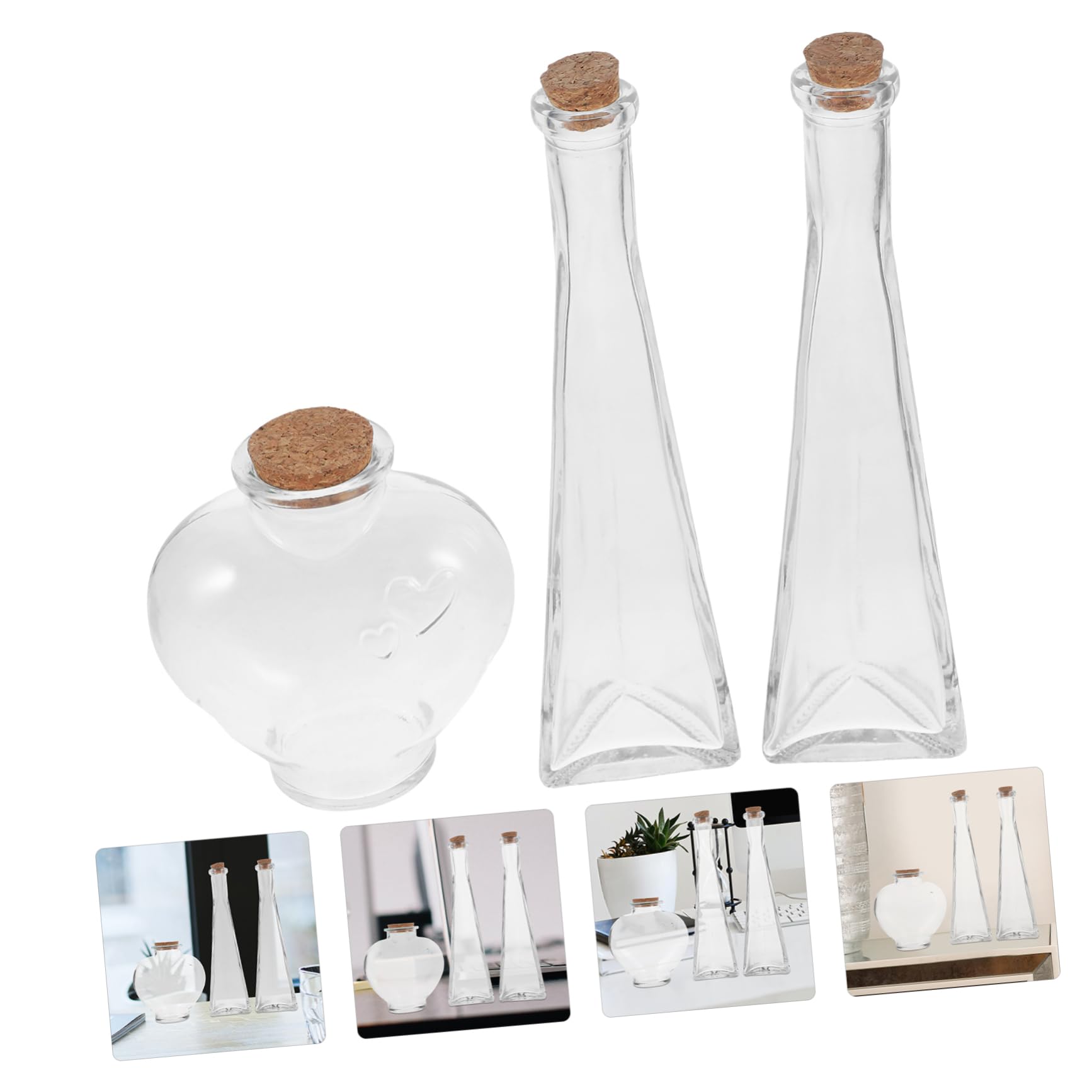 Juego De 3 Botellas Para Ceremonias, Tarros De Arena, Botellas Decorativas Para Ceremonias De Boda, Botellas De Cristal Con Forma De Corazón, Contenedor De Arena Para Ceremonias