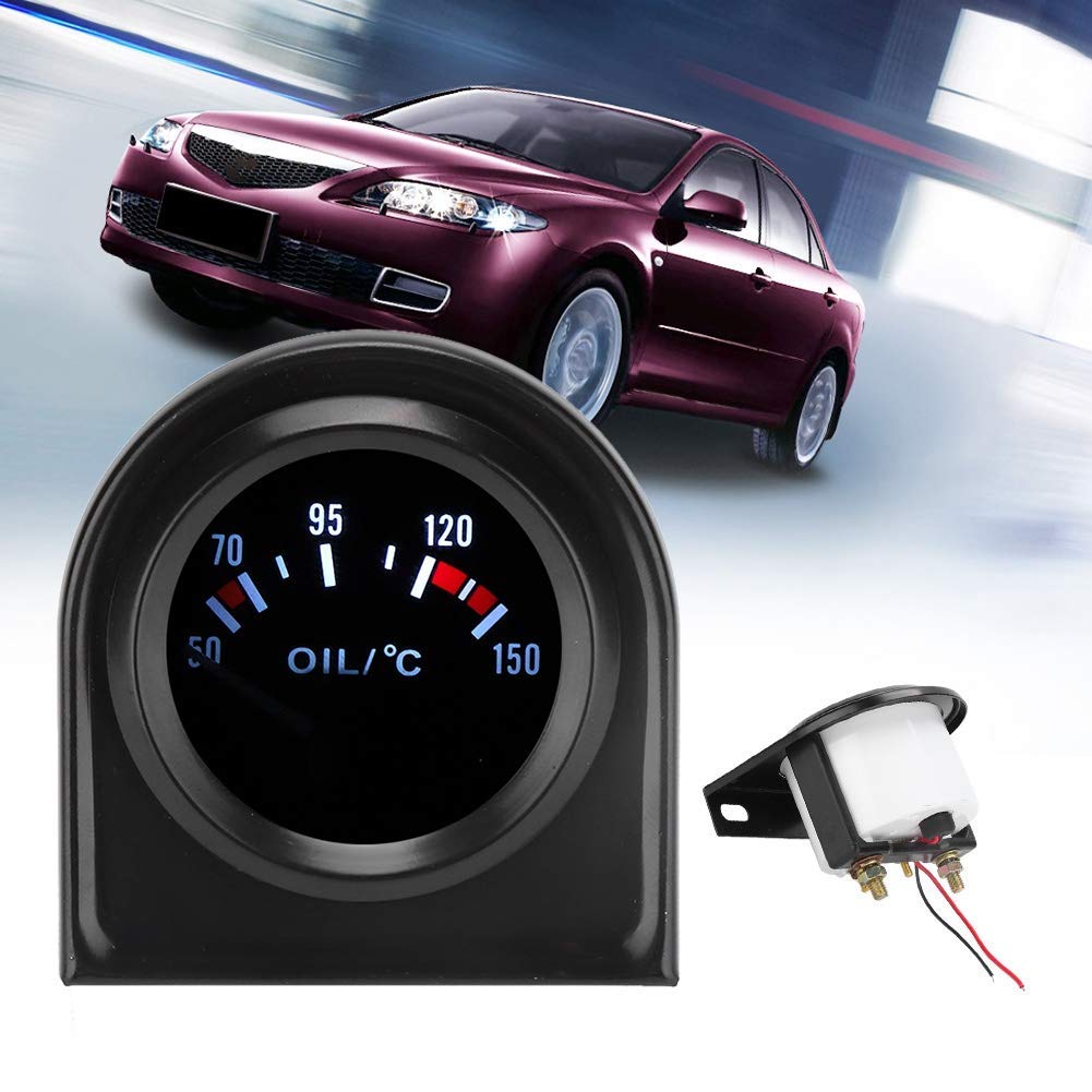 Jauge de température d'huile de 52 mm, jauge de température d'huile de pointeur de voiture de lumière LED de 2 pouces 50-150 ℃