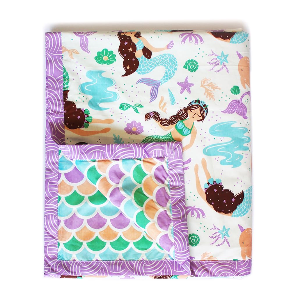 Silverlinen Magical Mermaids 100% Cotton 3 Layer Reversible Single Blanket Dohar for Kids for Girls - Multicolour(Size 56x70 Inches)-image-34