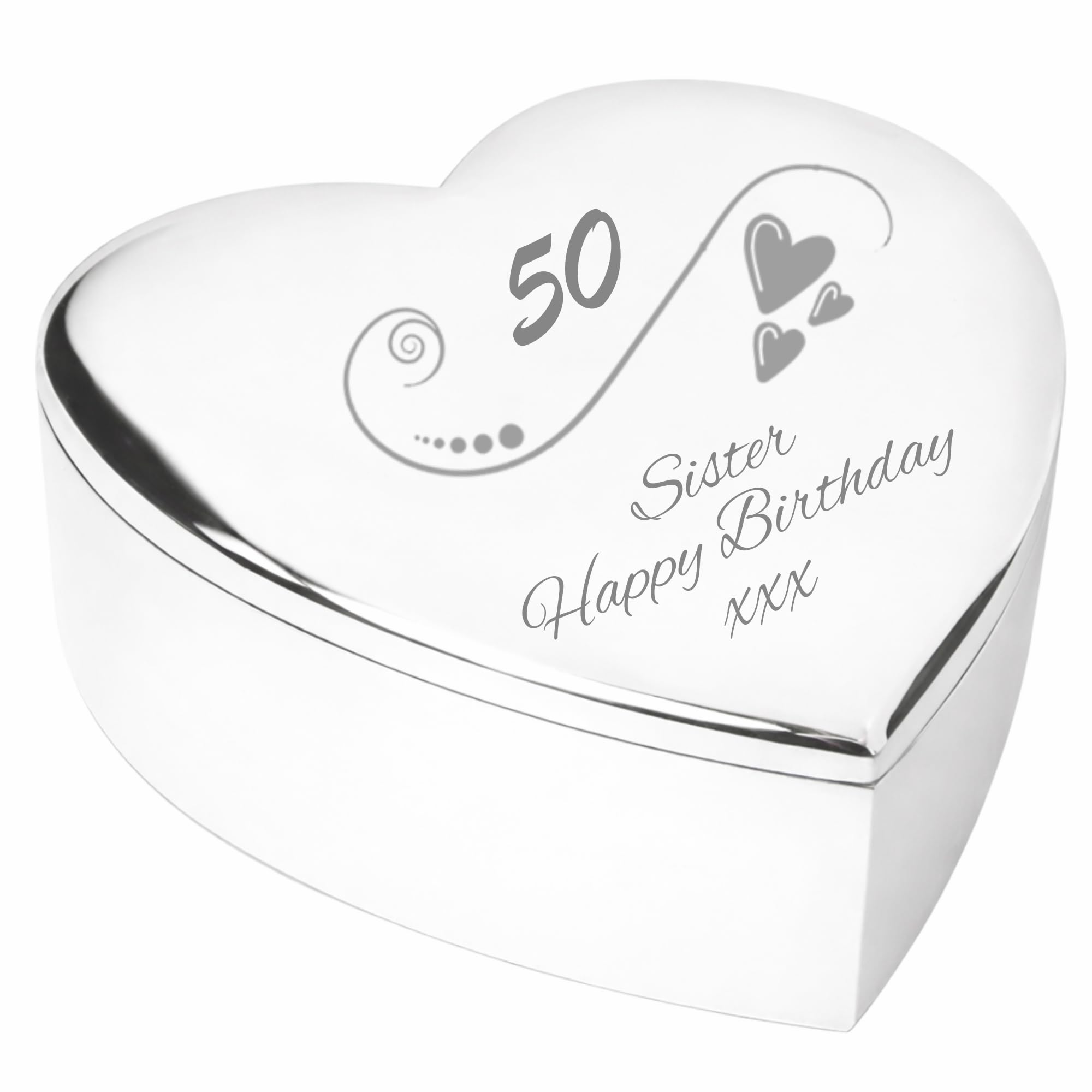 Chris Bag Of Goodies Silver 50Th 50 Fiftieth Birthday Gift For Sister Engraved Finish Heart Shaped Trinket Box Keepsake Present Idea From Brother Sister