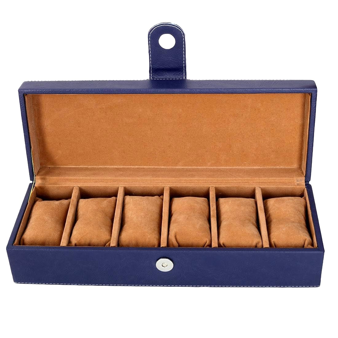 Leather World Blue PU Leather 6 Slots Men Watch Box Organizer Case Holder Storage Box Women-Blue