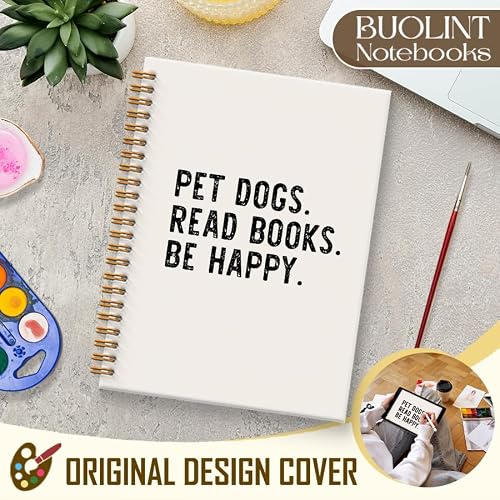 BUOLINT Dog Book Lover Notebook Journal 5.5x8.3, Reading Journals for Book Lovers, Dog Lover Gifts, Librarian Bookish Gifts, Pet Dogs Read Books Be Happy Spiral Hardcover Notebook
