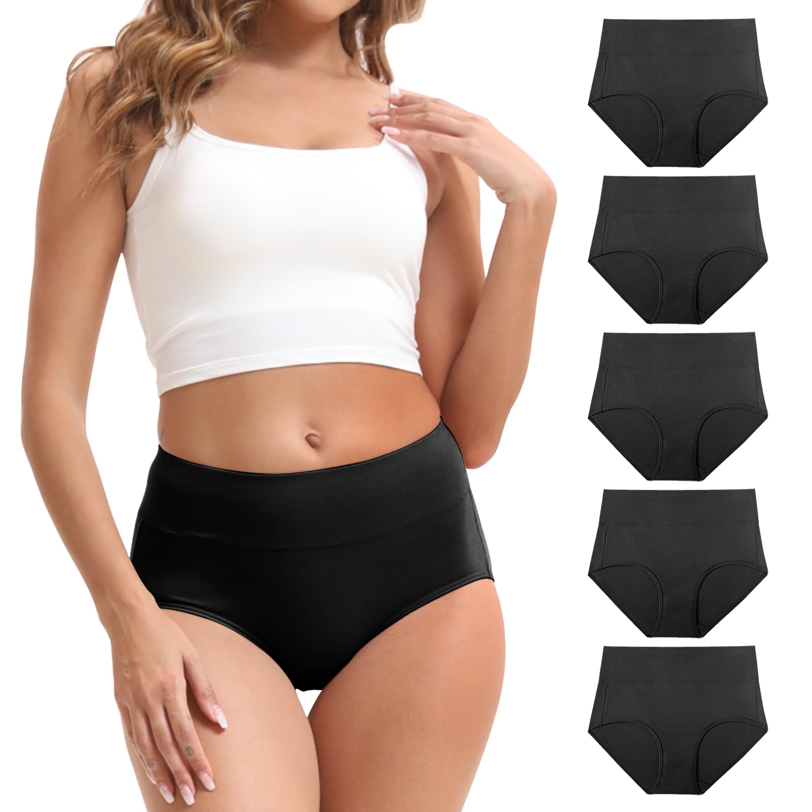 Ropa interior de algodón para mujer, de cintura alta, elástica, cobertura completa