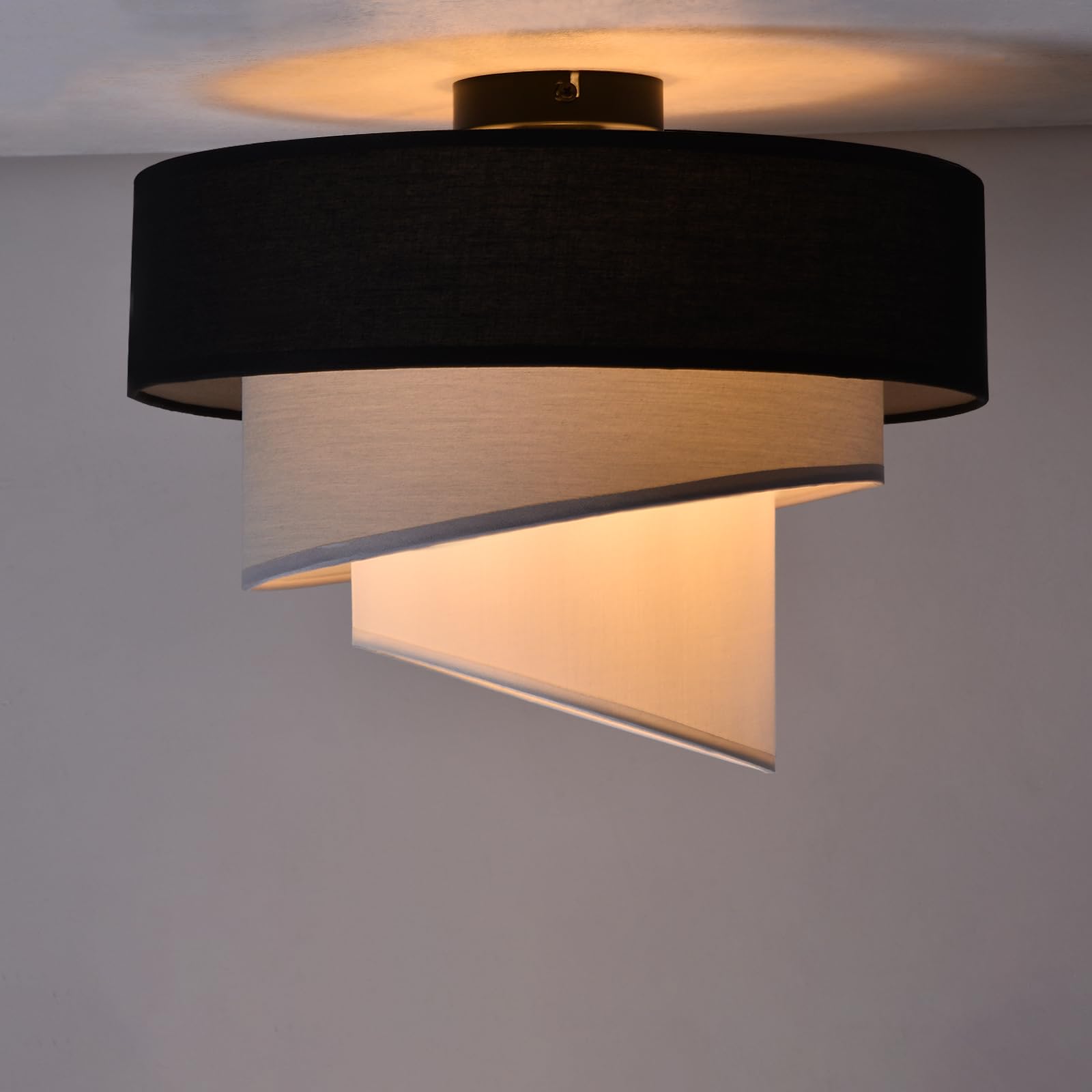 ZMH Deckenlampe Schlafzimmer Deckenleuchte Stoffschirm - E27 Stoffdeckenlampe Ø40cm Warmweiß Schlafzimmerlampe Stoff Schwarz Modern Deckenbeleuchtung für Küche Flur Büro (ohne Leuchtmittel) | Stoffdeckenlampe Warmweiß Stoff Schwarz Modern Deckenbeleuchtun