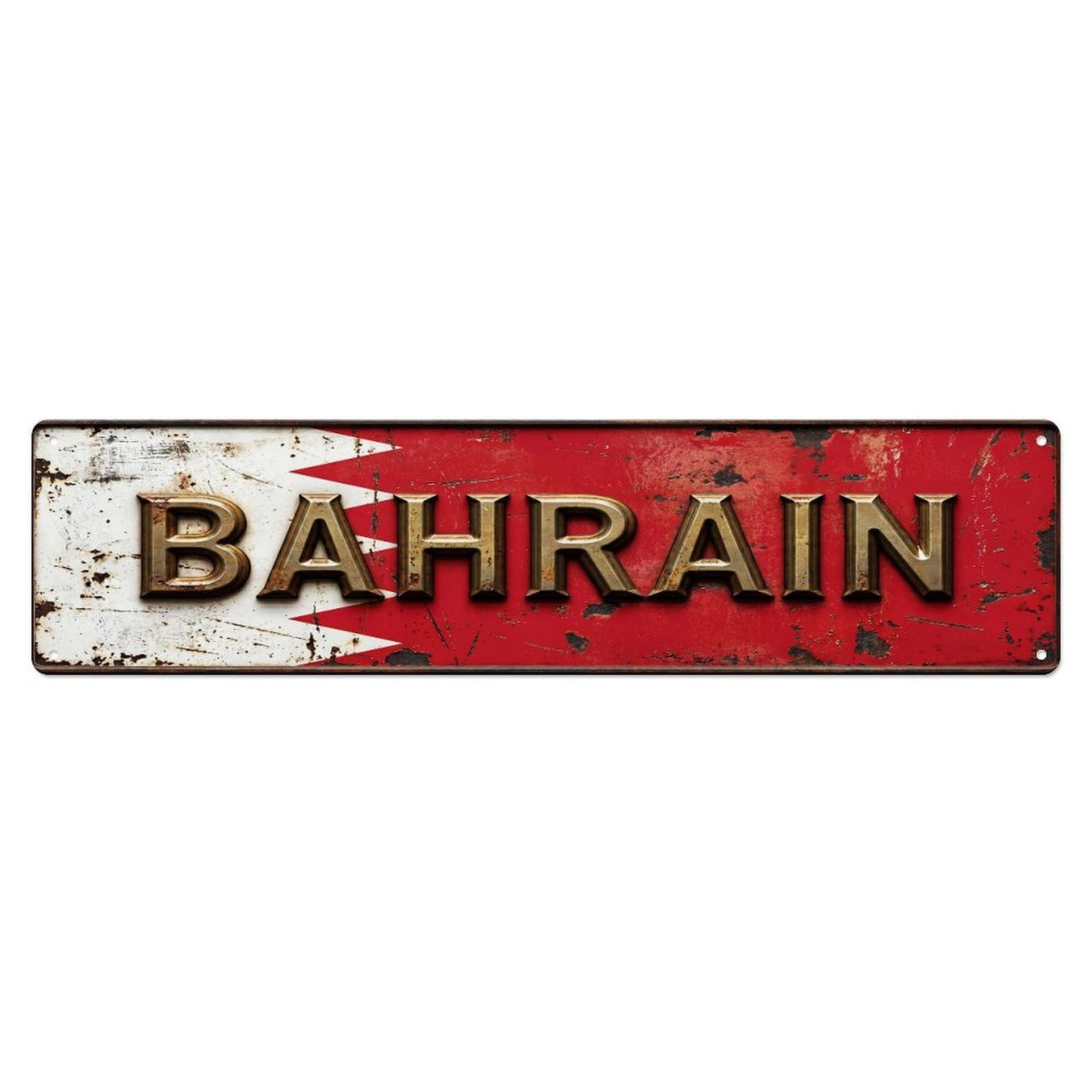 Olhnbad 4X16inch(10X40cm) Vintage Bahrain Flag Pattern Metal Tin Sign