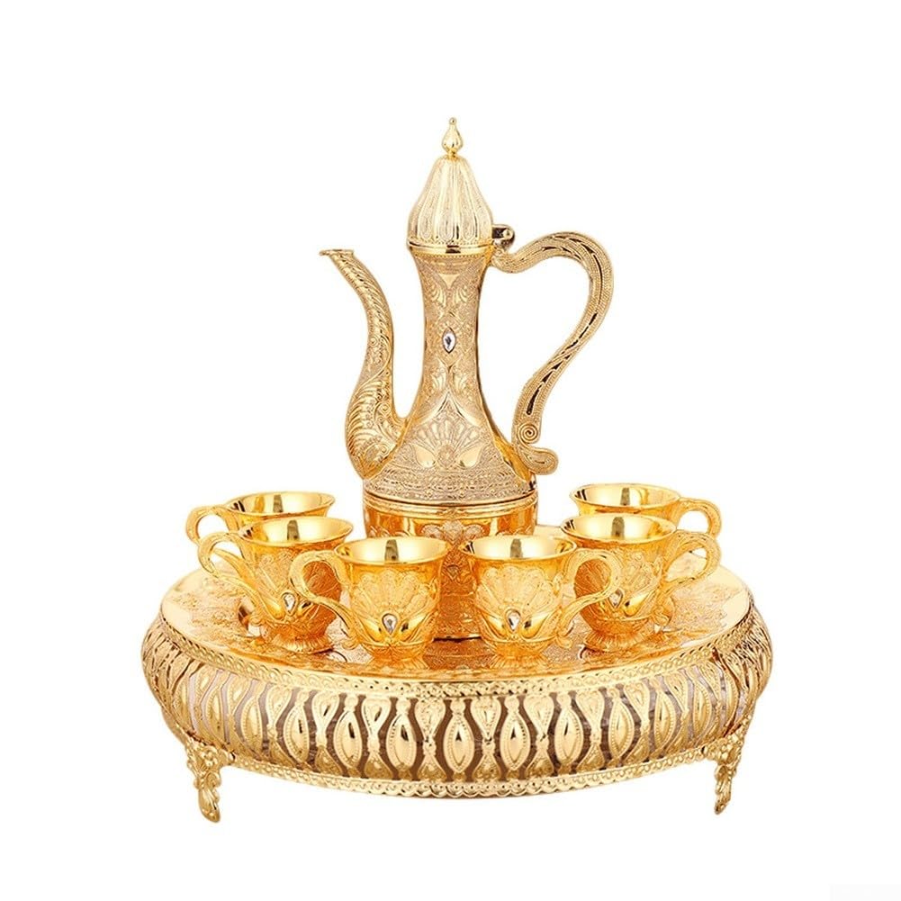 Set Vino per lusso Zinco Fiaschetta 6 Bicchieri Vassoio Set Vino(Gold) | Lega di zinco , placcatura argento, anti-ruggine, , per facile da pulire