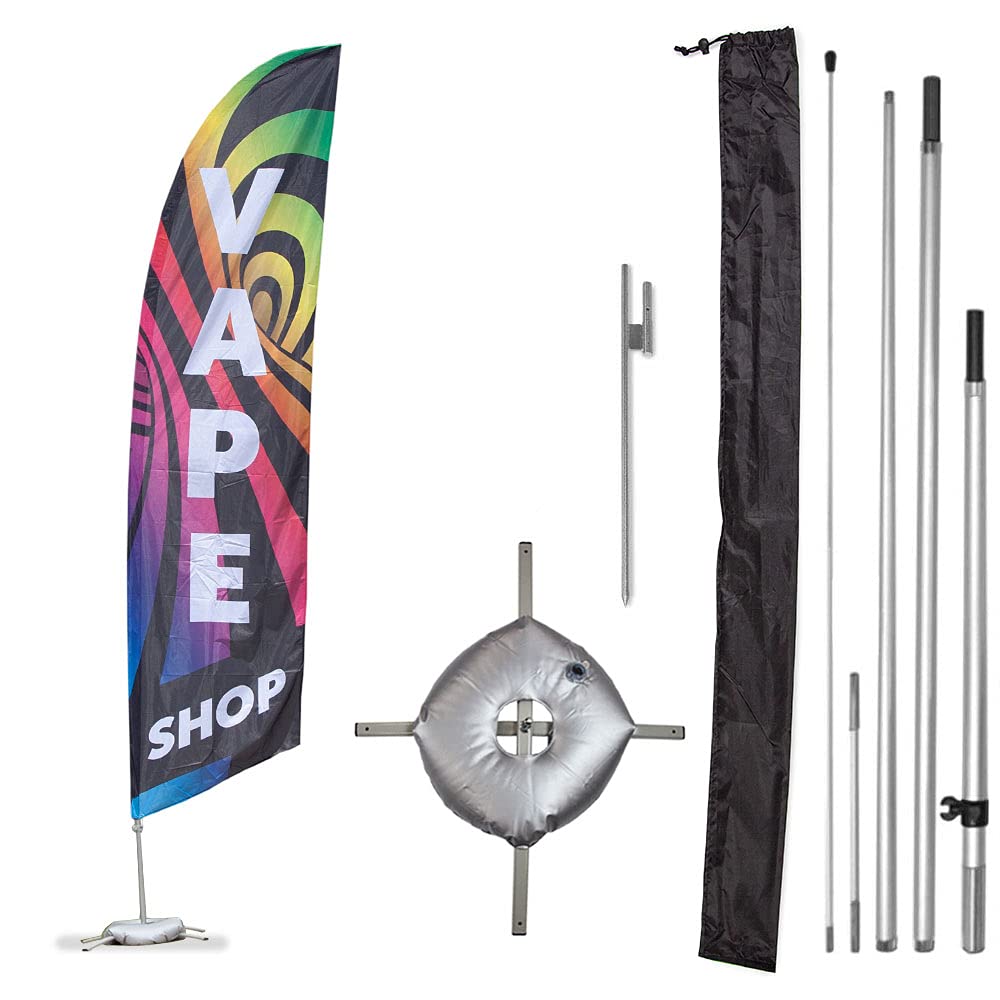 Vispronet Premium Vape Shop Feather Flag Kit - Includes 13ft Sectional Aviation Grade Fiberglass Pol