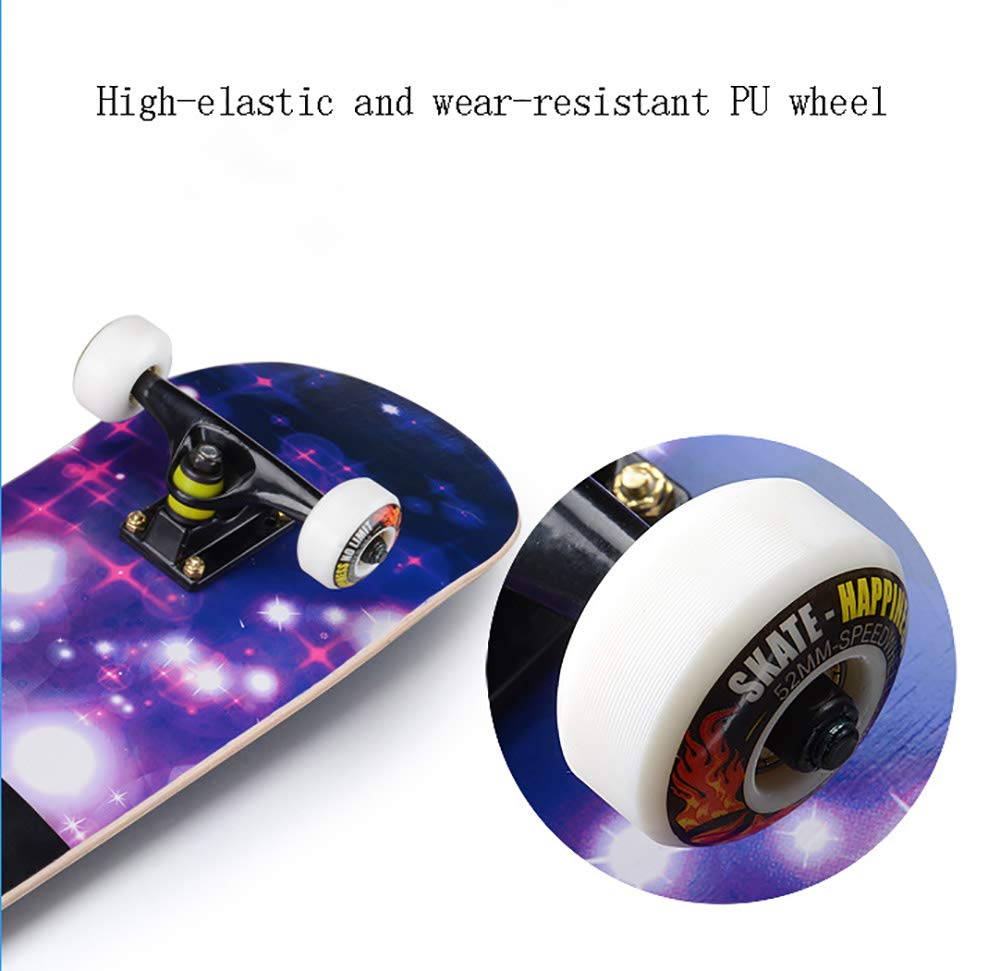 Pro Planches Complètes Skateboard, PU LED Lumière Roue +Mute Grande Vitesse Roulement, 7 Couches Bois d'Erable Skateboard Complet pour Les Enfants, Jeunes et Adultes