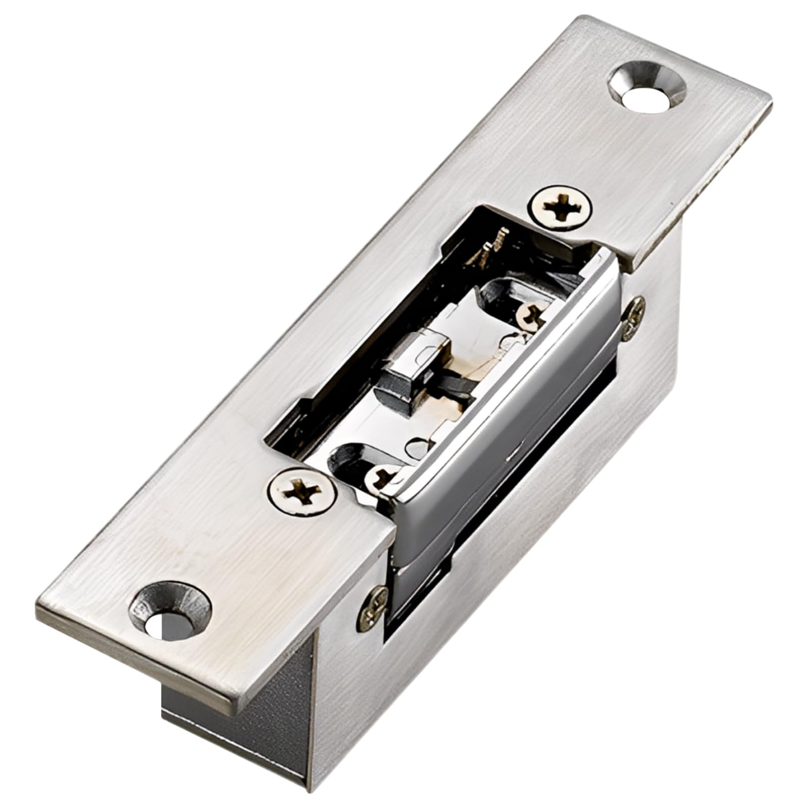 12 V Elektroschloss, silberfarben, schmal, elektrisches Türschloss, Edelstahl-Sicherheits-Schließbleche, 9,9 x 3 cm, für Außentüren