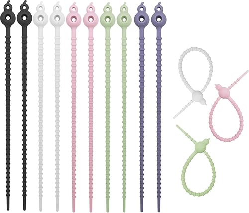 Paquete de 10 bridas de silicona reutilizables, organizador de cordón elástico para agrupar y sujetar cables de cables (7.87 pulgadas)