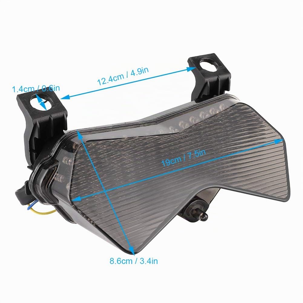Tbest Feu Arrière Moto LED Comp. ZX-6R 636 ZX-6RR ZX600 Z750S Z1000 2003-2006, Feu Stop avec Clignotants Intégrés 12V Lampe Arrière Moto