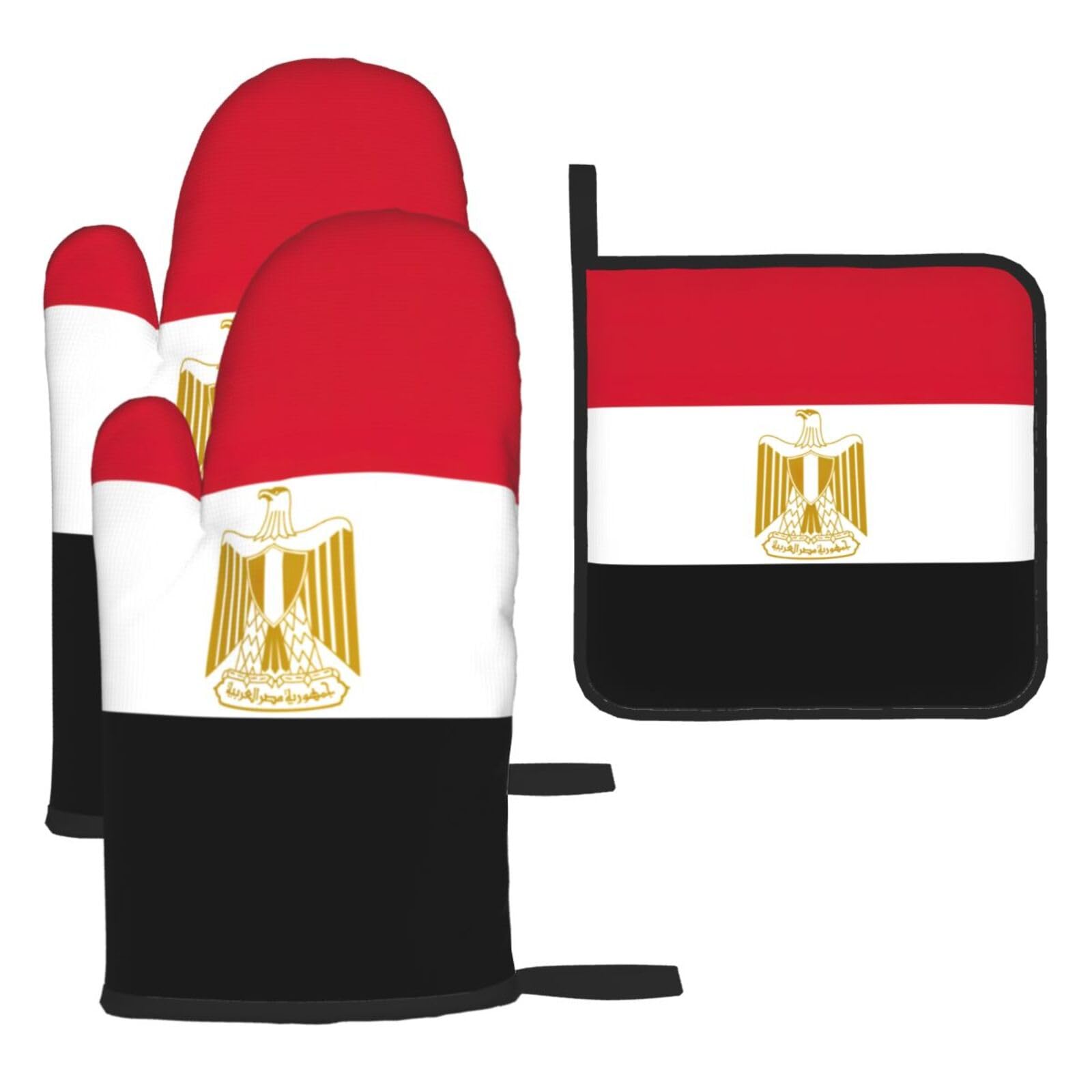 Yyoretp Black Egyptian Flag Print Oven Mitts And Potholders Bbq Gloves-Oven Mitts And Pot Holders For Cooking Baking