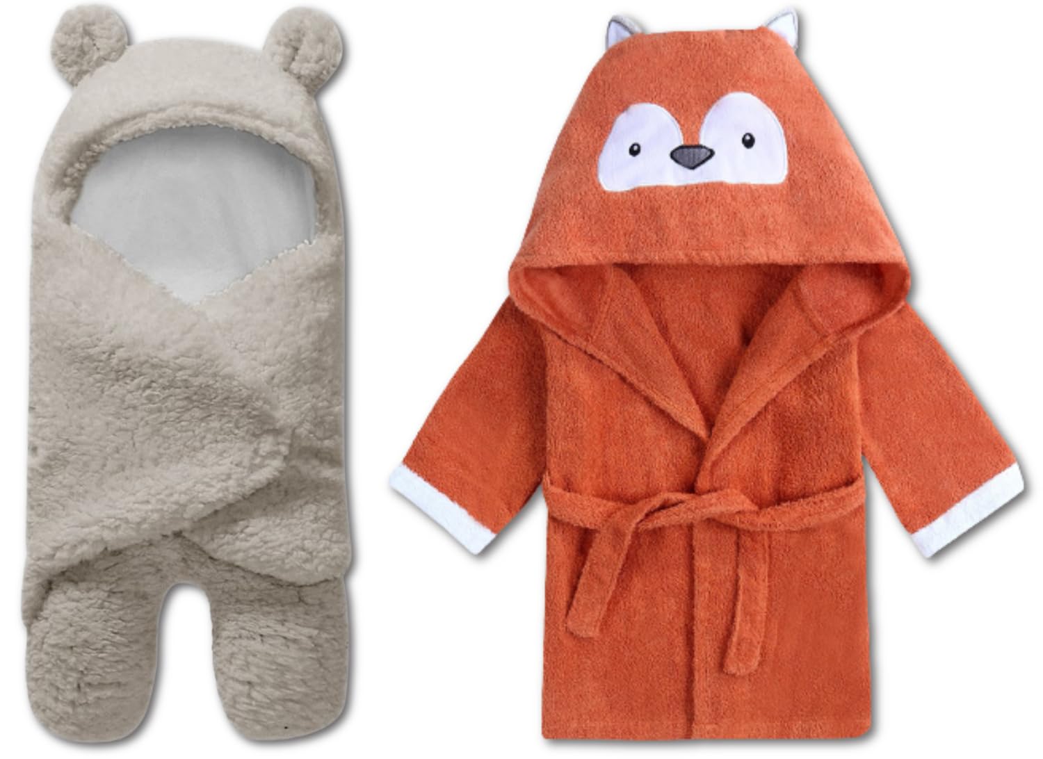 BlueMello Baby Swaddle Blanket & Fox Bathrobe Bundle | Ultra-Soft Plush Essential for Infants 0-6 Months | Ideal Newborn Registry and Toddler Boy Accessories| Perfect Baby Girl Shower Gift