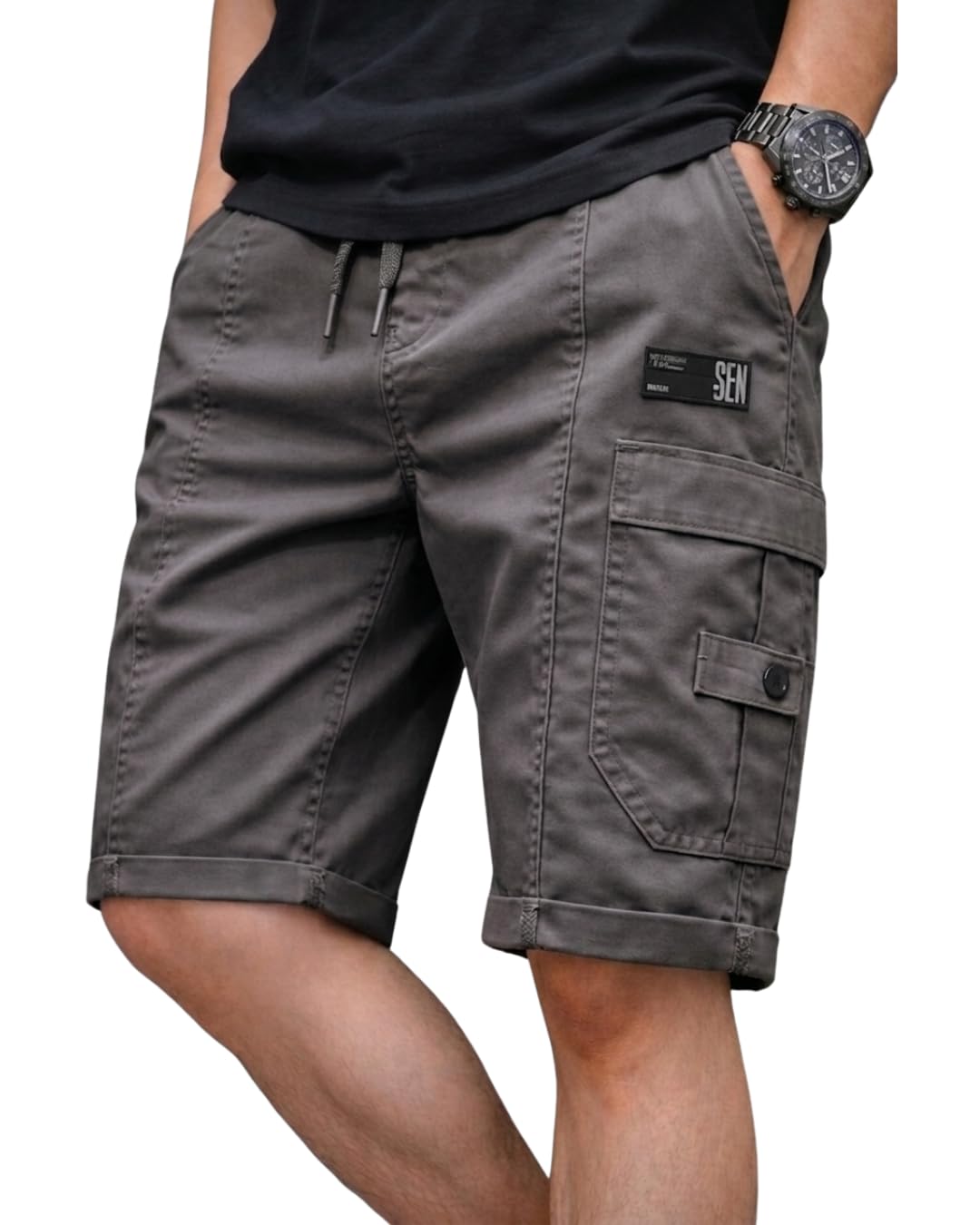 Men's Cotton Cargo Shorts | Solid Khakhi | Regular Fit Casual Shorts with 5 Pockets | Comfortable Summer Wear-picture-34