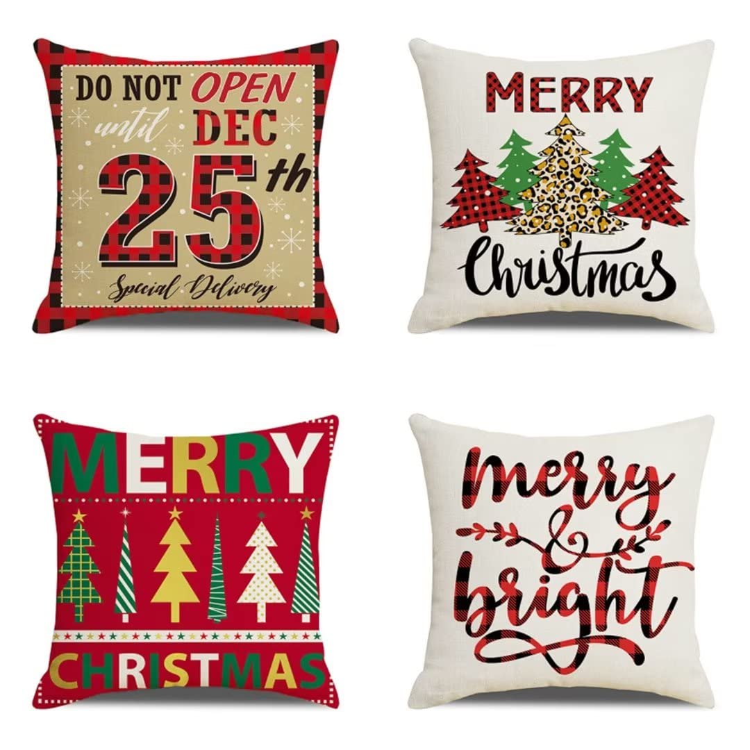 Housse de coussin Noël 40x40 cm lot de 4 en lin pour décorer le canapé du salon