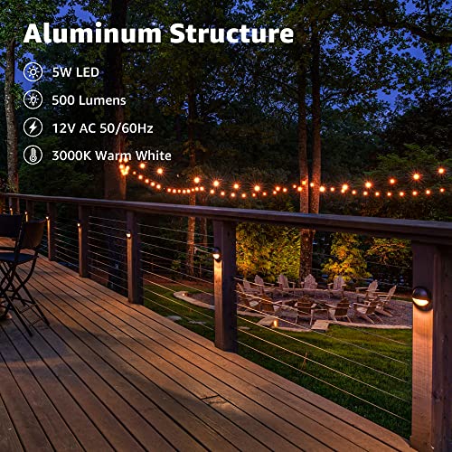 Image of SUNVIE 12 Pack Low Voltage Deck Lights 5W LED Landscape Step Stair Lights Outdoor with Fastlock2 Wire Connector 3000K 12-24V Accent Lighting for Garden Post Fence 3.2FT ETL Listed Cord