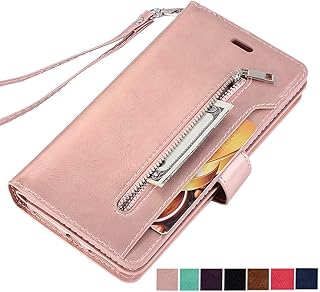 ZCDAYE Wallet Case for iPhone Xs Max,Premium [Magnetic Closure][Zipper Pocket] Multi-Functional Handbag Stand Function Folio PU Leather Flip Cover Inner Soft TPU Case for iPhone Xs Max - Rose Gold