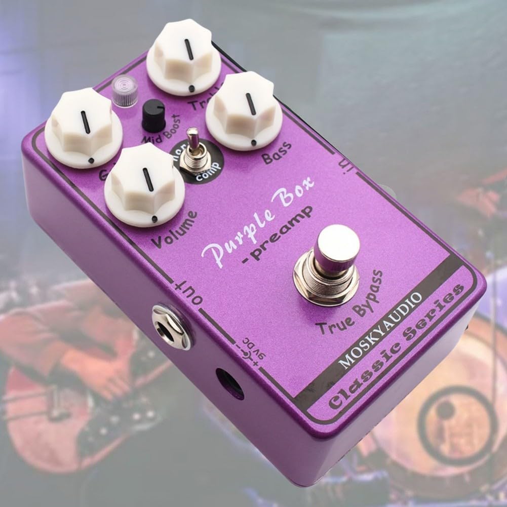 Audio Box Preamp Overdrive Pedale, Equalizzatore a 2 Bande con Boost, Effetto True Bypass Metallo Chitarra Elettrica, Viola