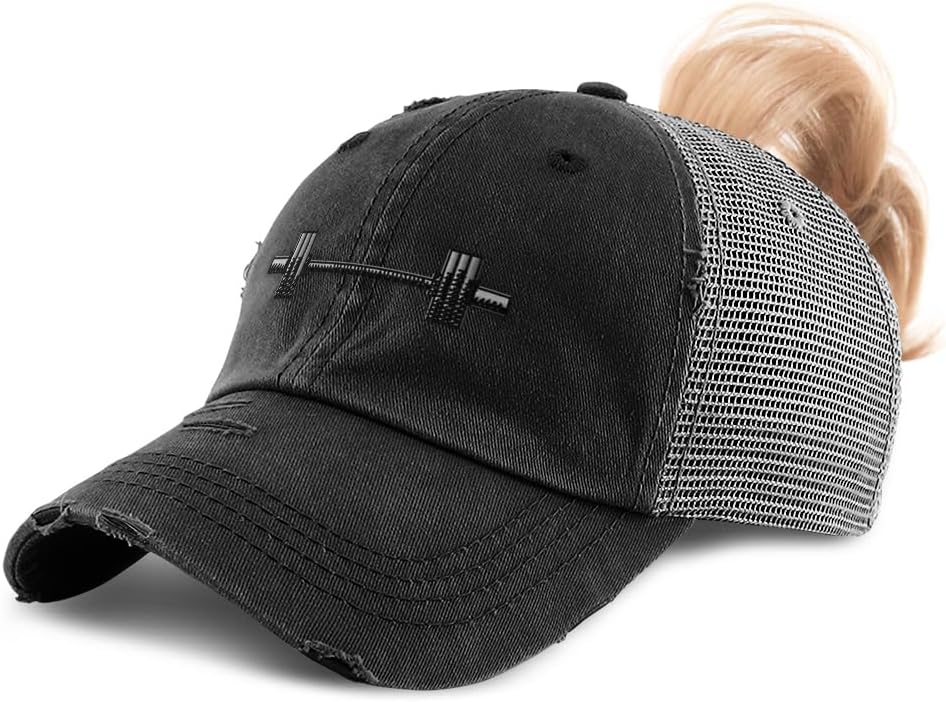 Speedy Pros Ponytail Cap Women's Baseball Cap Embroidered Barbell Weightlifting Cotton