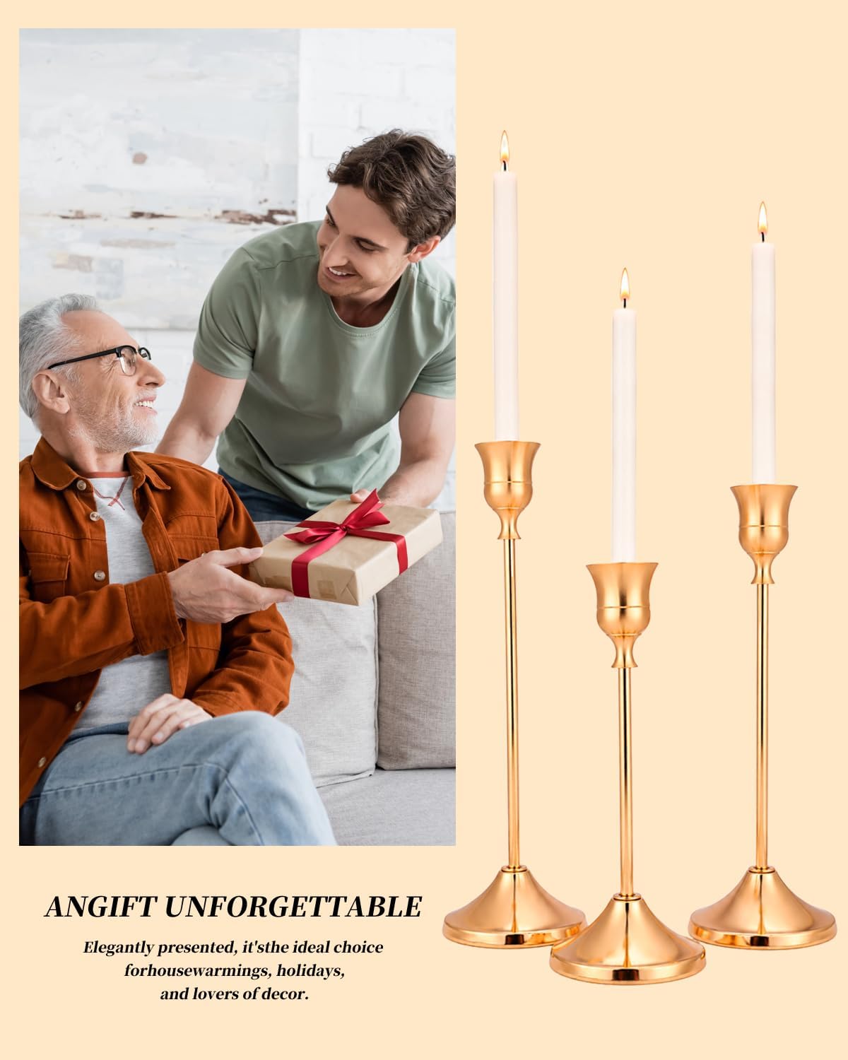 30 Pcs Gold Taper Candle Holders Bulk Set, Tall Metal Candlestick Holders for Table Centerpieces, Wedding Dining Table Fireplace Home Party Decor with Anti Slip Pads (5.9", 7.5", 8.7")