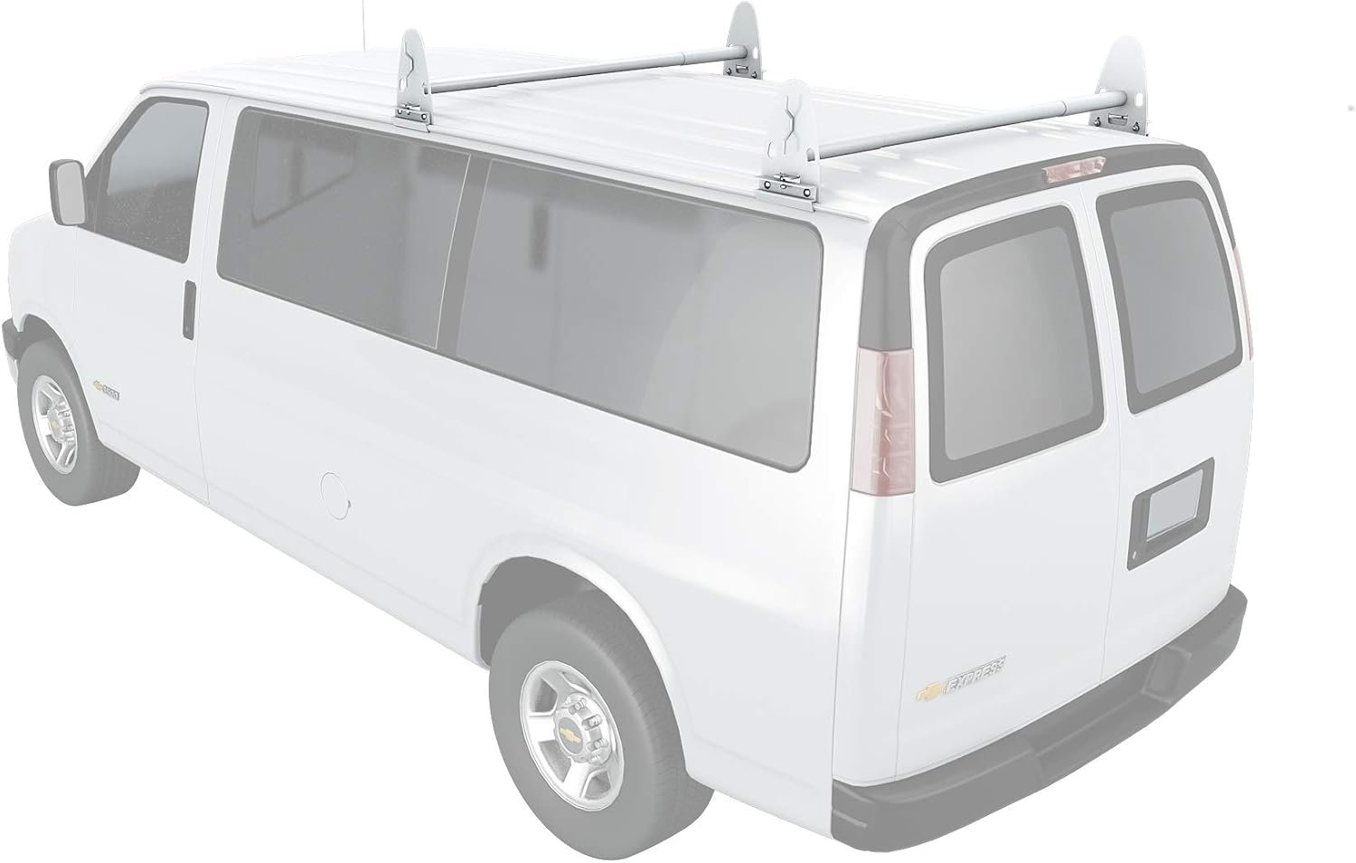 AA-Racks Model X37 Heavy Duty Rain Gutter Van Roof Rack Round Two Bar Set Steel Matte White