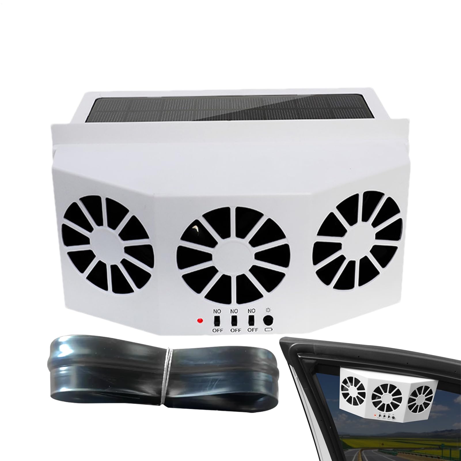 Ventilatore Di Scarico Solare Per Auto - 22x6,5x11 Cm 1600 MAh, Ventola Di Scarico Per Finestra Con 3 Uscite, Dispositivo Di Raffreddamento Silenzioso Per Veicolo | Circolazione Automatica 'aria P