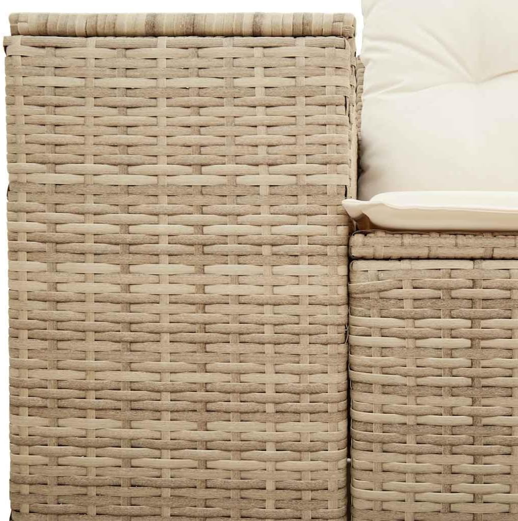 Modular Garden Sofa with Storage, Beige Poly Rattan Outdoor Patio Loveseat, Water-Resistant Cushioned Seating for Backyard, Terrace, and Porch