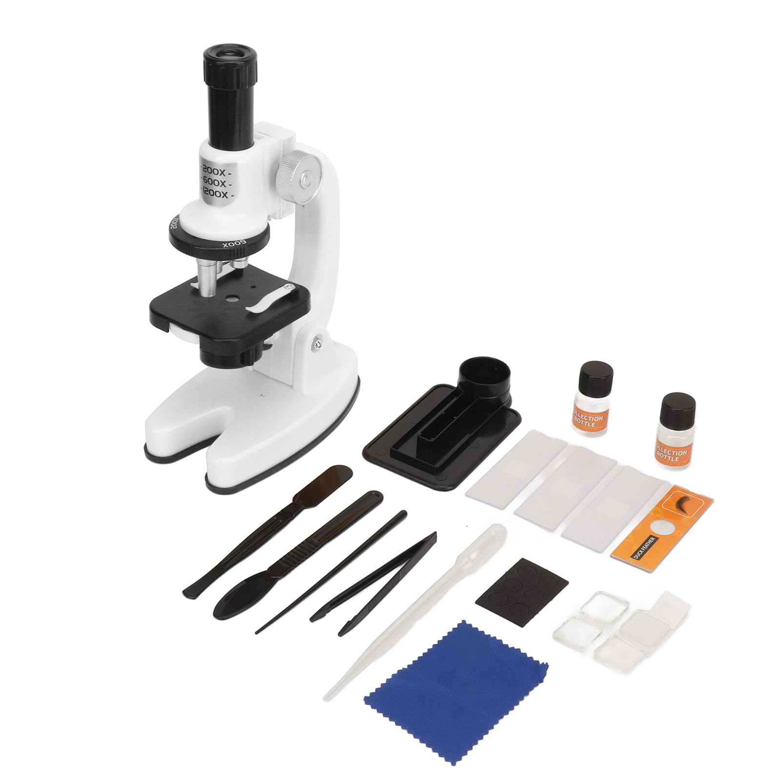 CHICIRIS Kit Microscopio per Bambini, Microscopio per Bambini 1200X con Lente in Vetro Ottico, Ingrandimento 200X 600X 1200X, Supporto per Telefono con Luce a LED Base Girevole per Studenti (WHITE)